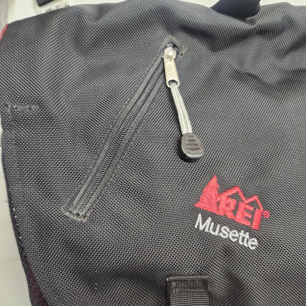 rei musette laptop black red crossbody bag